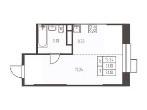 Студия квартира, строящийся дом, 31м2, 12/25 этаж