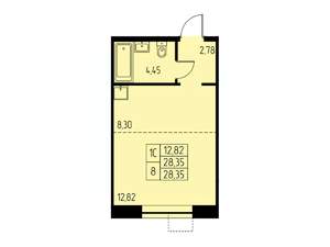 Студия квартира, строящийся дом, 28м2, 13/23 этаж