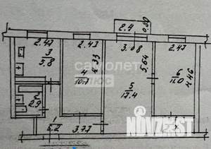 3-к квартира, вторичка, 54м2, 3/5 этаж