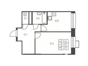 1-к квартира, строящийся дом, 42м2, 11/25 этаж