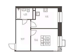 1-к квартира, вторичка, 39м2, 2/12 этаж