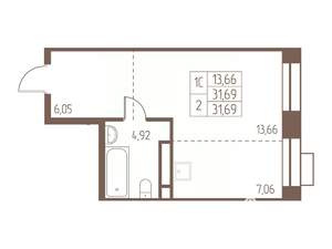 Студия квартира, строящийся дом, 32м2, 10/24 этаж