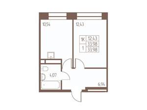 1-к квартира, строящийся дом, 34м2, 16/16 этаж