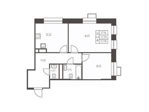 2-к квартира, строящийся дом, 58м2, 2/25 этаж