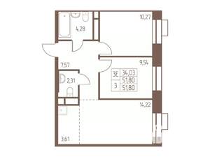 3-к квартира, вторичка, 52м2, 21/24 этаж