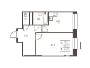 1-к квартира, строящийся дом, 42м2, 22/25 этаж
