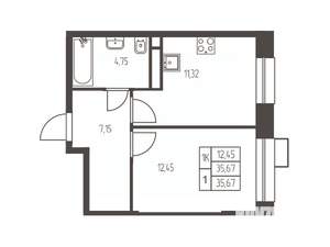 1-к квартира, строящийся дом, 36м2, 6/20 этаж