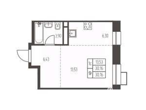 Студия квартира, строящийся дом, 30м2, 8/20 этаж