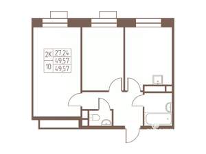 2-к квартира, строящийся дом, 50м2, 24/24 этаж