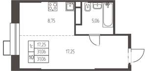 Студия квартира, вторичка, 31м2, 19/25 этаж
