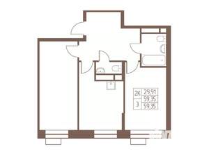 2-к квартира, строящийся дом, 59м2, 18/24 этаж