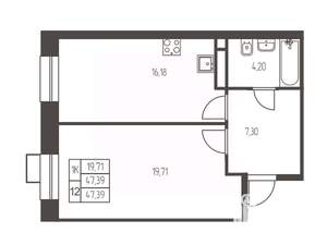 1-к квартира, строящийся дом, 47м2, 7/12 этаж