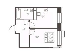 1-к квартира, строящийся дом, 36м2, 5/20 этаж