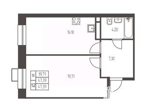 1-к квартира, вторичка, 47м2, 10/12 этаж