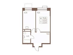 1-к квартира, строящийся дом, 44м2, 4/24 этаж