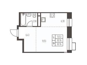 Студия квартира, строящийся дом, 30м2, 16/20 этаж