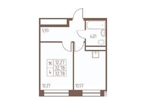 1-к квартира, строящийся дом, 33м2, 14/16 этаж