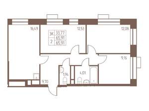 3-к квартира, строящийся дом, 66м2, 21/24 этаж