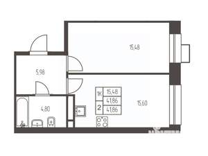 1-к квартира, строящийся дом, 42м2, 13/20 этаж