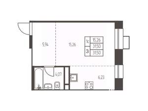 Студия квартира, строящийся дом, 32м2, 2/12 этаж