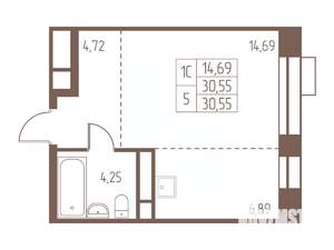 Студия квартира, строящийся дом, 31м2, 18/24 этаж