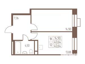 1-к квартира, строящийся дом, 41м2, 16/24 этаж