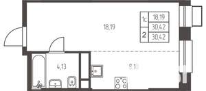 Студия квартира, строящийся дом, 30м2, 24/25 этаж