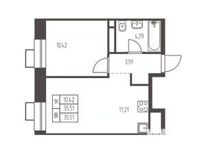 1-к квартира, вторичка, 36м2, 10/12 этаж