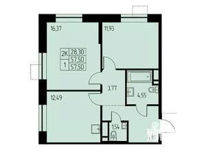 2-к квартира, строящийся дом, 58м2, 18/23 этаж
