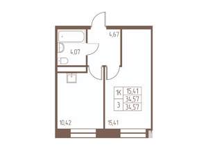 1-к квартира, вторичка, 35м2, 12/16 этаж