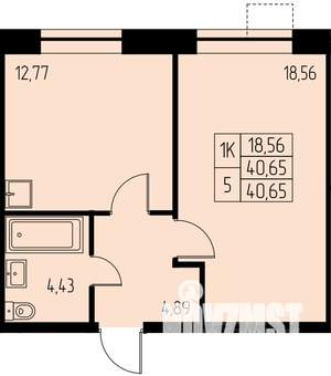 1-к квартира, строящийся дом, 41м2, 21/23 этаж