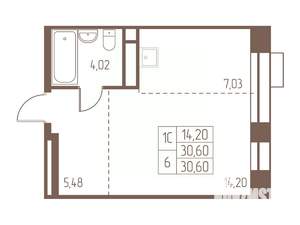 Студия квартира, вторичка, 31м2, 7/24 этаж