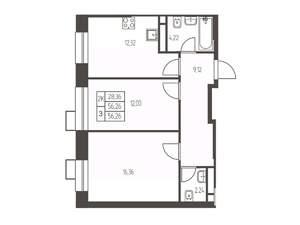 2-к квартира, строящийся дом, 56м2, 7/20 этаж