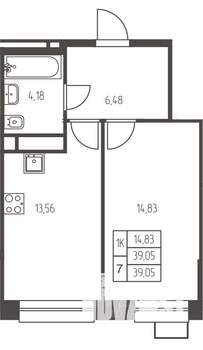 1-к квартира, строящийся дом, 39м2, 14/25 этаж