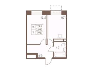 1-к квартира, вторичка, 33м2, 14/16 этаж