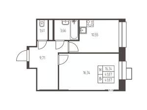 1-к квартира, строящийся дом, 42м2, 21/25 этаж