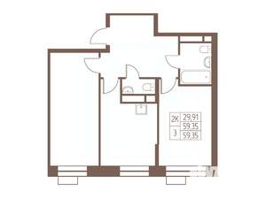 2-к квартира, строящийся дом, 59м2, 21/24 этаж