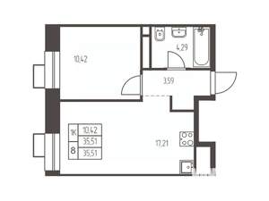 1-к квартира, строящийся дом, 36м2, 8/12 этаж