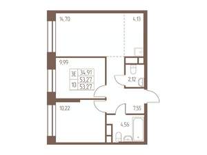 3-к квартира, строящийся дом, 53м2, 5/24 этаж