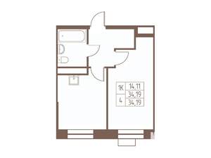 1-к квартира, строящийся дом, 34м2, 19/24 этаж