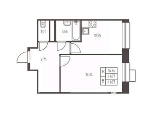 1-к квартира, строящийся дом, 42м2, 19/25 этаж