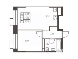 1-к квартира, строящийся дом, 38м2, 20/20 этаж