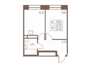 1-к квартира, строящийся дом, 33м2, 11/16 этаж