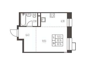 Студия квартира, строящийся дом, 30м2, 7/20 этаж