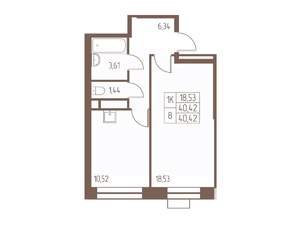 1-к квартира, строящийся дом, 40м2, 4/24 этаж