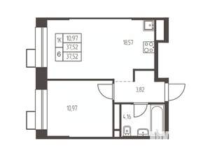 1-к квартира, строящийся дом, 38м2, 16/20 этаж