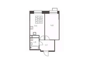 1-к квартира, строящийся дом, 39м2, 25/25 этаж