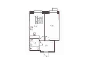 1-к квартира, строящийся дом, 39м2, 23/25 этаж