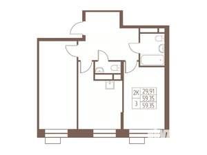 2-к квартира, строящийся дом, 59м2, 13/24 этаж