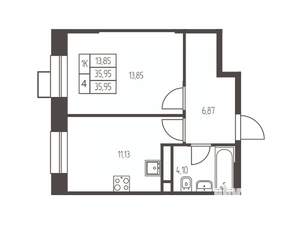 1-к квартира, строящийся дом, 36м2, 7/20 этаж